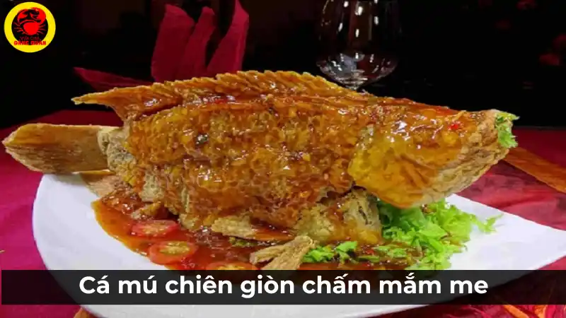 Cá mú chiên giòn chấm mắm me: Món ngon giòn rụm, đậm đà.