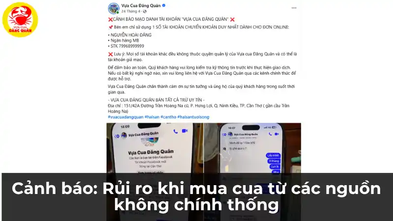 Cảnh báo gian hàng mạo danh Vựa Cua Đăng Quân trên Shopee, Lazada, Tiki