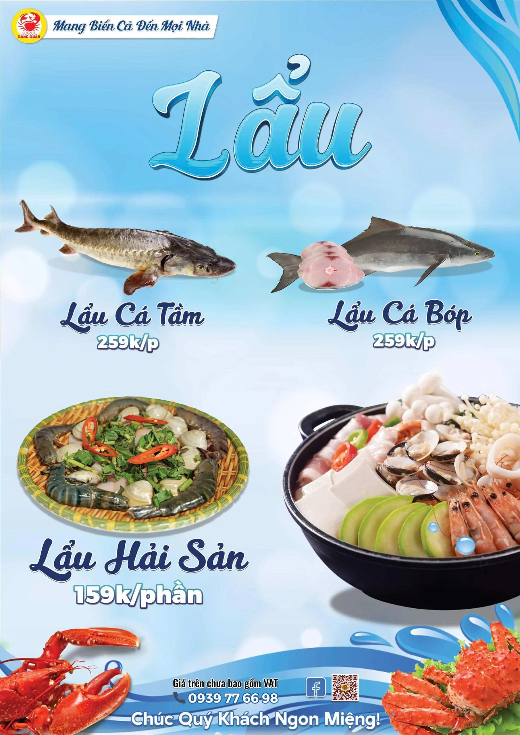 Thực đơn các món lẩu hải sản đặc sắc tại Vựa Cua Đăng Quân Cần Thơ