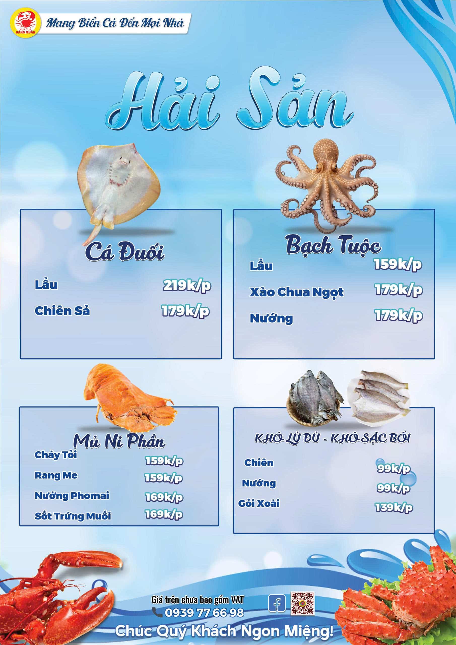 Menu hải sản Vựa Cua Đăng Quân: Đa dạng món ngon tươi sống từ biển cả tại Cần Thơ
