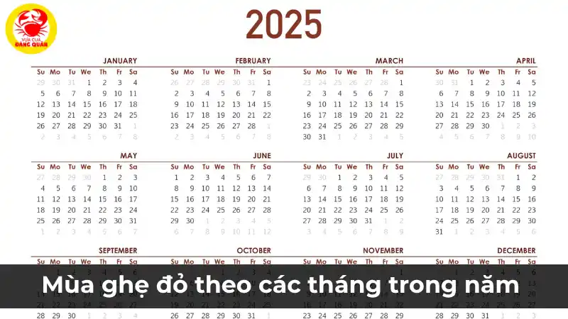 Lịch mua ghẹ đỏ theo các tháng trong năm 