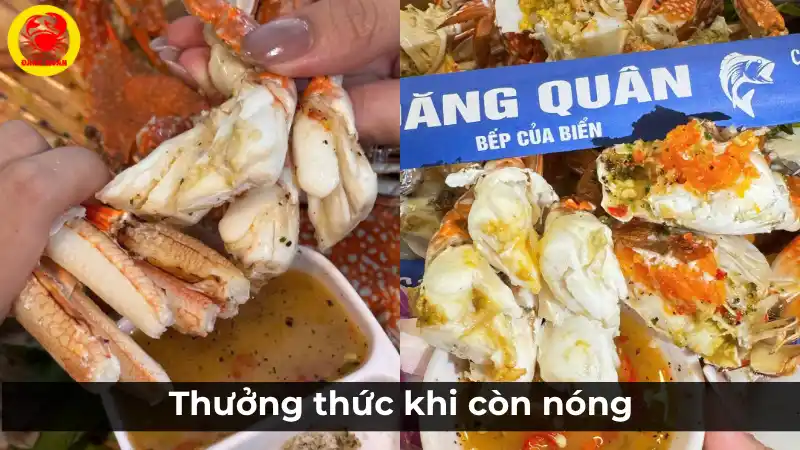 Trải nghiệm thưởng thức thịt ghẹ xanh hấp nóng hổi, với phần thịt trắng ngần, mọng nước và ngọt thơm tự nhiên.