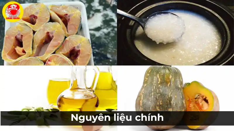 Nguyên liệu chính nấu cháo cá tầm bí đỏ cho bé ăn dặm.