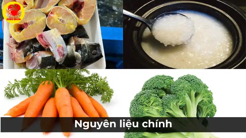 Nguyên liệu chính nấu cháo cá tầm cà rốt bông cải xanh cho bé ăn dặm.