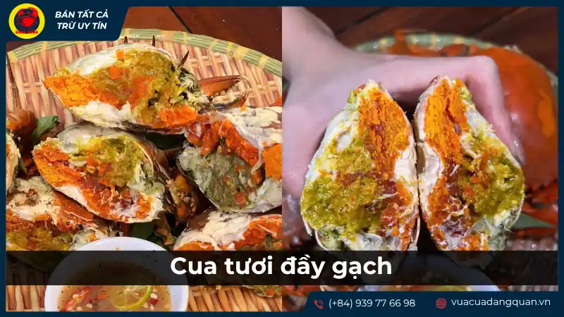 Cua tươi đầy gạch, được chế biến thành món ăn hấp dẫn tại Vựa Cua Đặng Quân