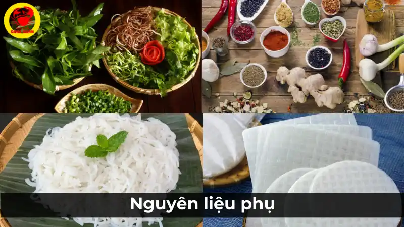 Nguyên liệu phụ ăn kèm món cá tầm nướng muối ớt.