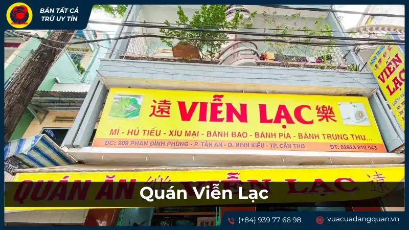 Bảng hiệu Quán Viên Lạc với màu sắc nổi bật và không gian quán ấm cúng