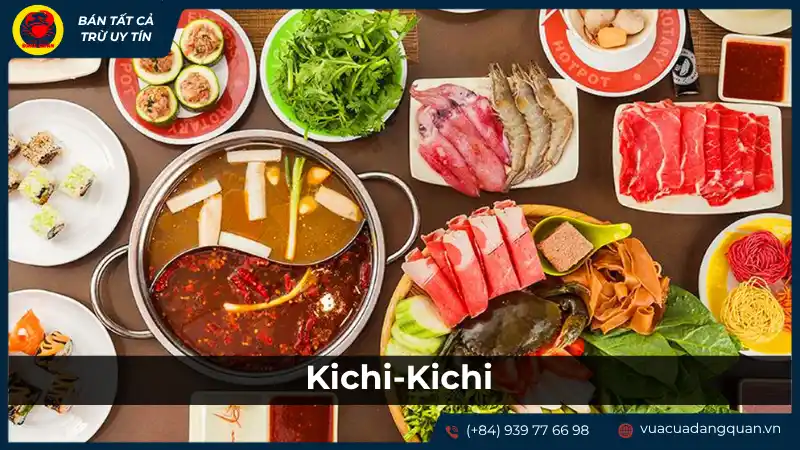 Bàn tiệc lẩu với nhiều loại thịt, hải sản và rau xanh tươi ngon tại Kichi-Kichi