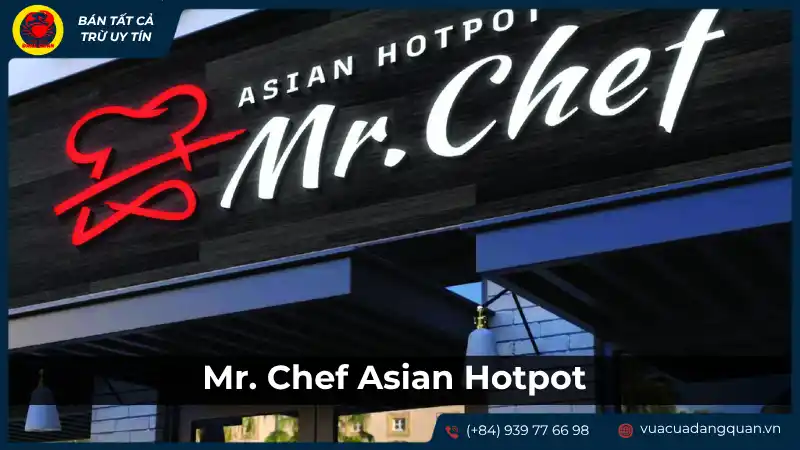 Bảng hiệu Mr Chef Asian Hotpot với ánh đèn lung linh
