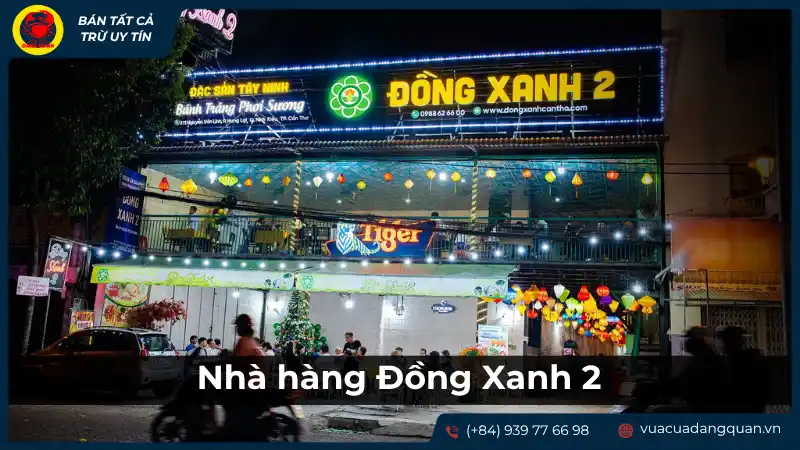 Nhà hàng Đồng Xanh 2 với ánh đèn lung linh vào buổi tối