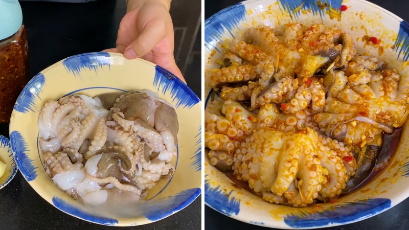 Các bước ướp bạch tuộc nướng sa tế Các bước ướp bạch tuộc nướng sa tế