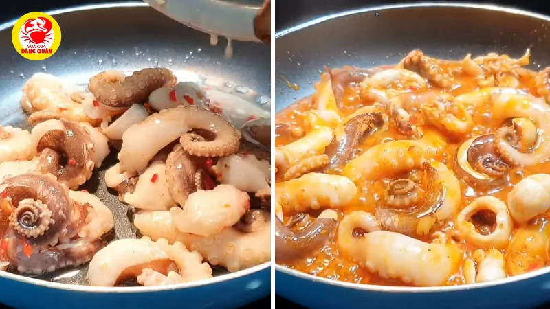 Các bước xào bạch tuộc với sa tế