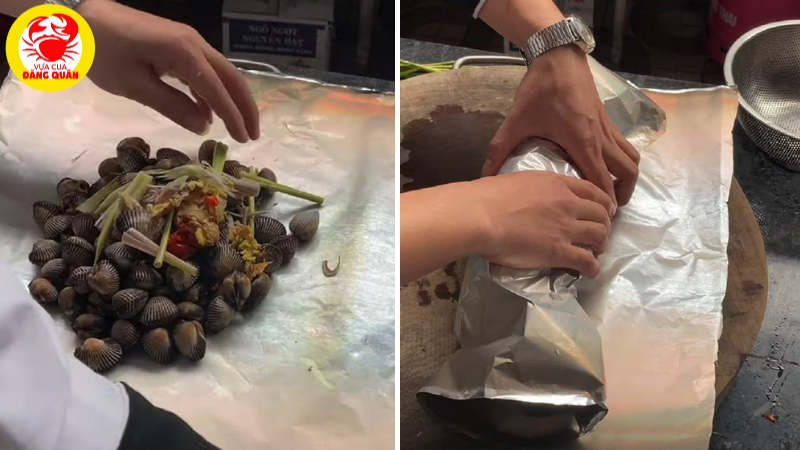 Sò huyết được gói trong giấy bạc Sò huyết được gói trong giấy bạc