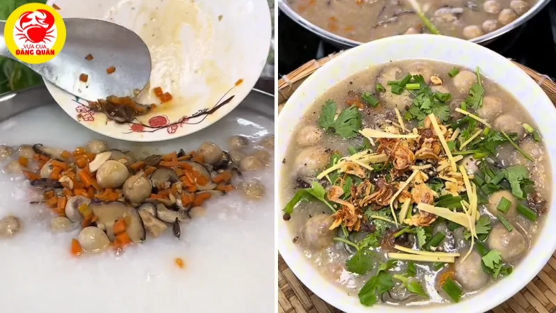 Cháo sò huyết đã nấu
