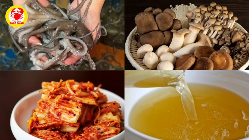 Nguyên liệu chuẩn bị lẩu nấm bạch tuộc