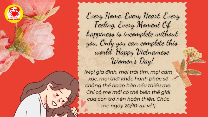 Lời chúc 20/10 tiếng Anh ngắn gọn cho mạng xã hội