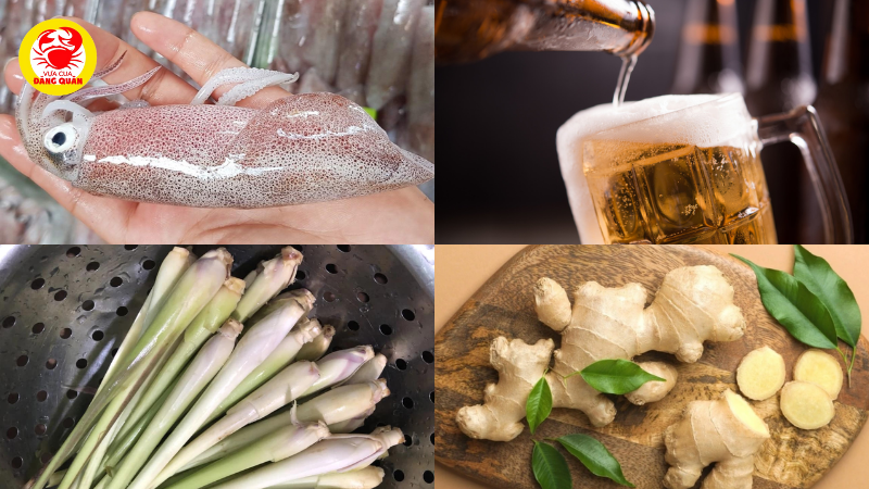 Nguyên liệu mực ống hấp bia