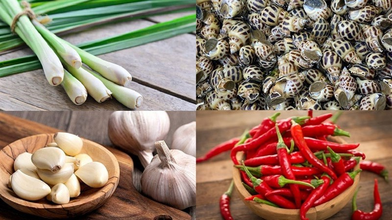 Nguyên liệu cần chuẩn bị ốc hương xào sả ớt