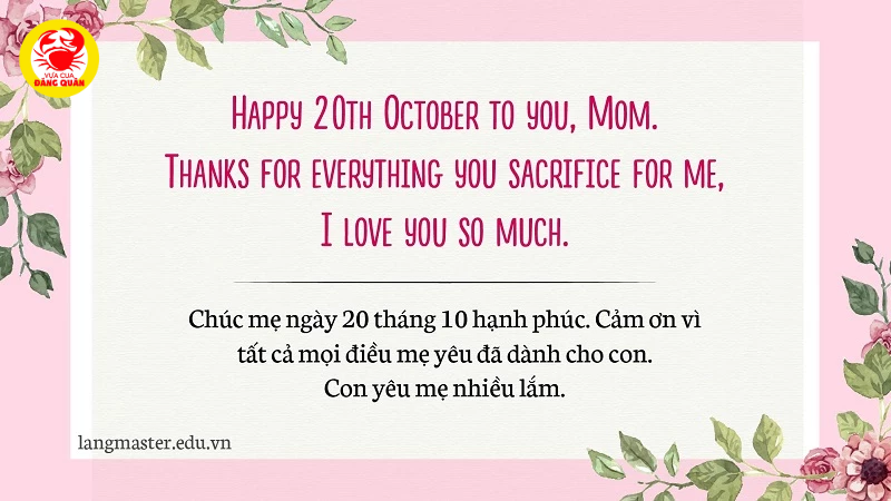 Lời chúc 20/10 tiếng Anh tặng Mẹ (For Mom)