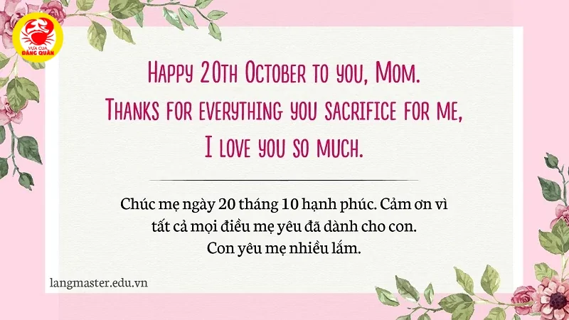 Lời chúc 20/10 tiếng Anh tặng Mẹ (For Mom)