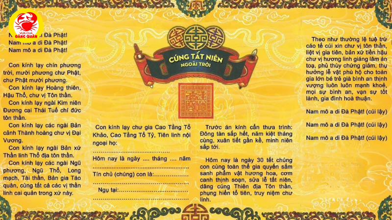 Văn khấn cúng tất niên ngoài trời (Cúng chúng sinh, thổ địa)
